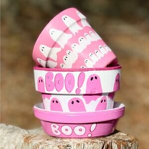 Pink ghosty plant pots ~ SET of 2 pots ~ Handpainted